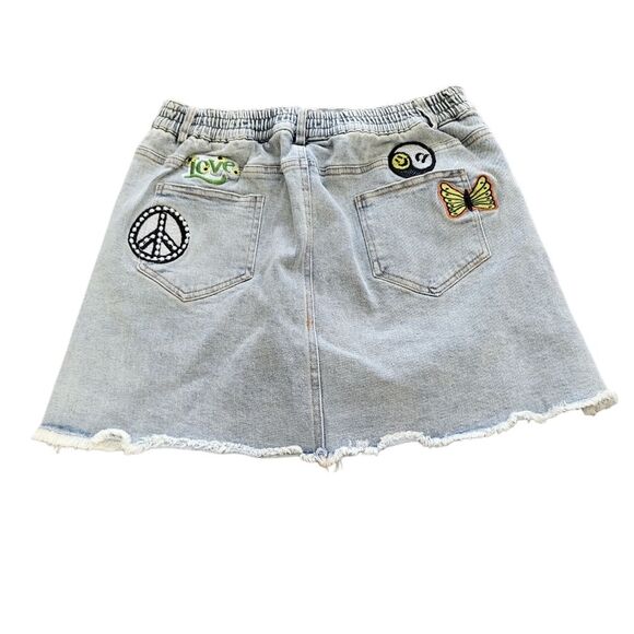 EUC fun rare La Ros women's Emoji smile butterfly love star jean skirt, M - Picture 2 of 10